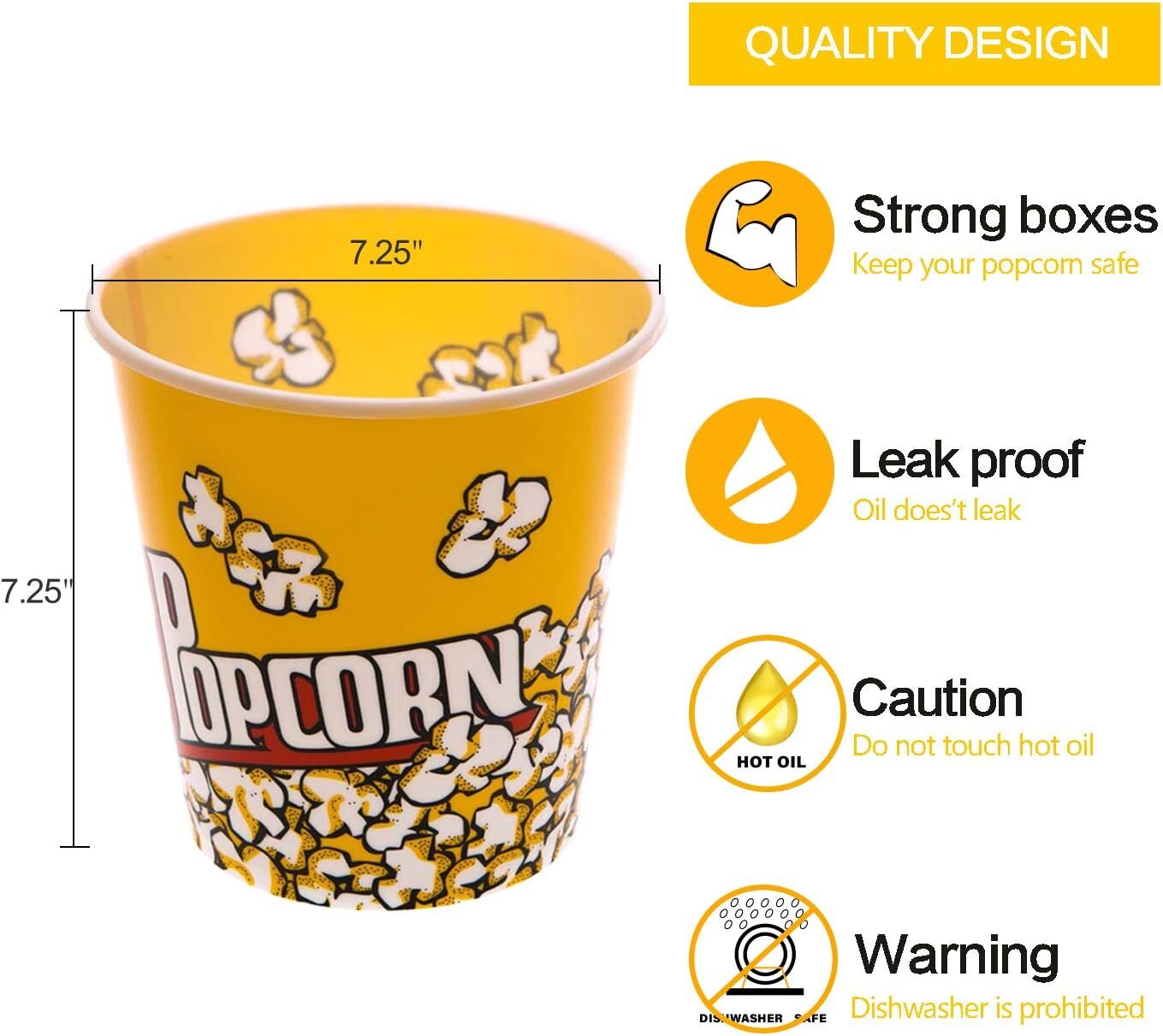 Retro Style Plastic Popcorn Containers Boxes Bucket for Movie Night (3 Pack)
