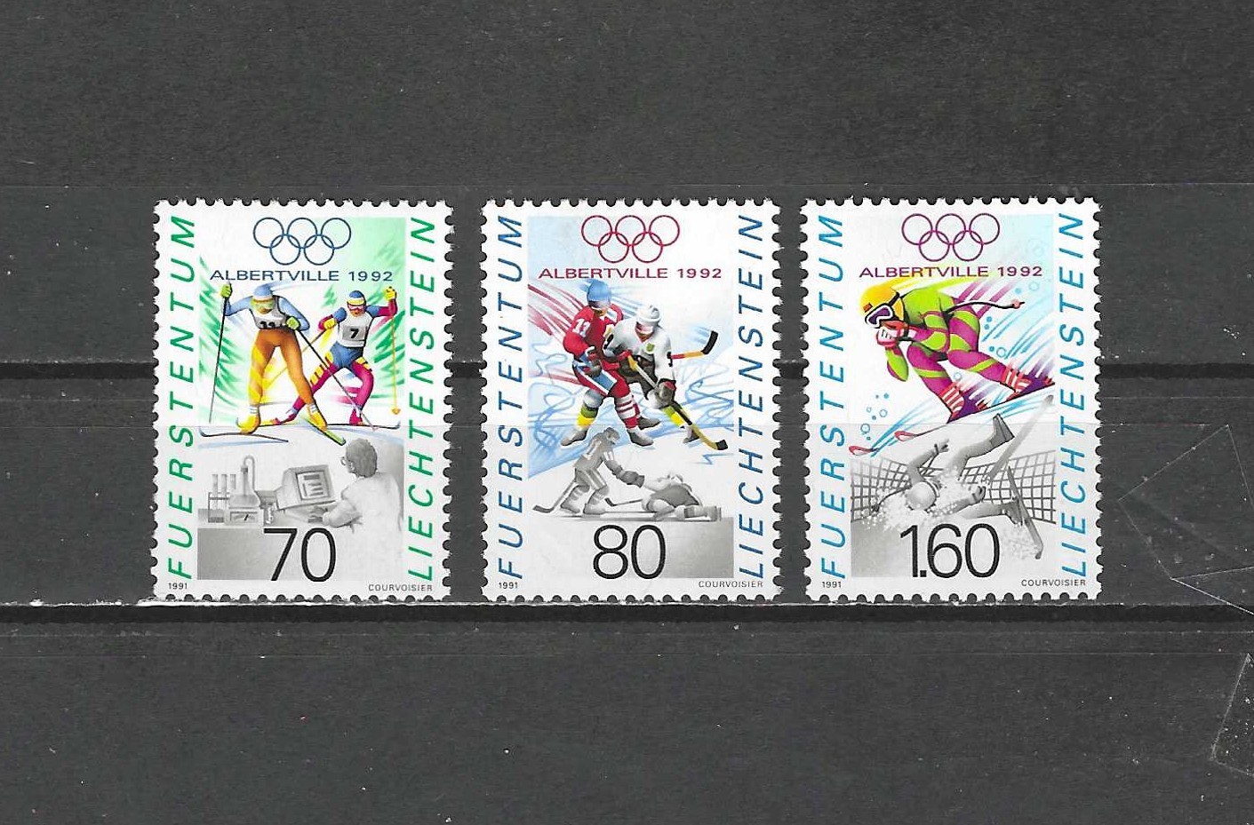 LIECHTENSTINE , 1991 , 92 OLYMPICS , SPORTS , SET OF 3 STAMPS ,  PERF , MNH