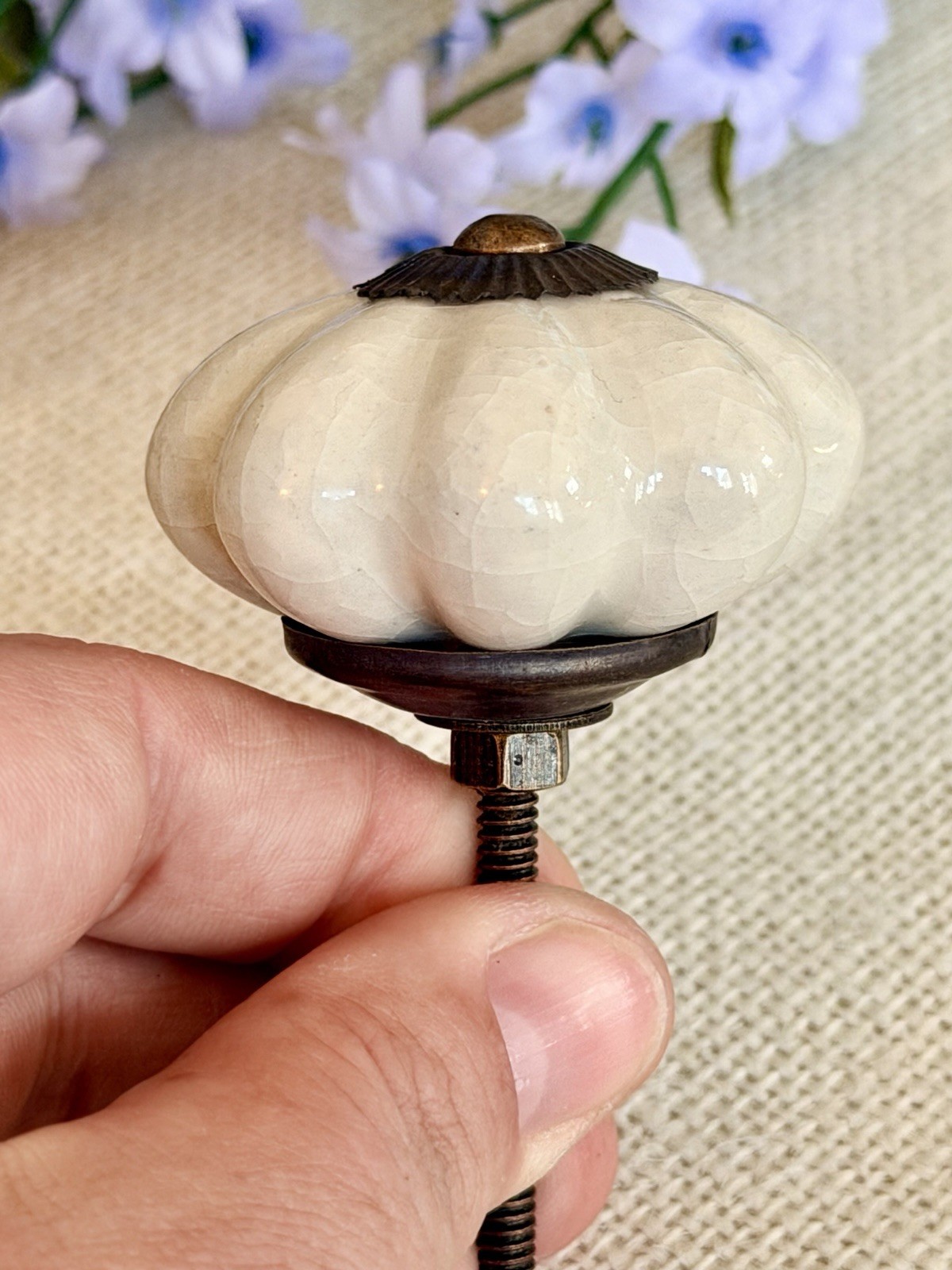 Large Ivory White Porcelain Cabinet Knobs Drawer Pulls Antique Crackled Design