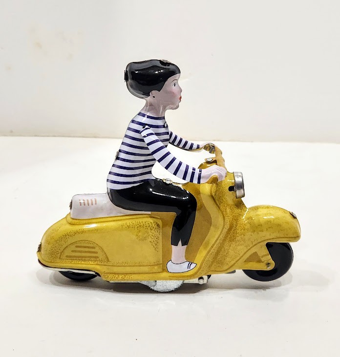 Tin Treasures SCOOTER GIRL Tin Wind-up Girl Riding Bike Toy with Box India