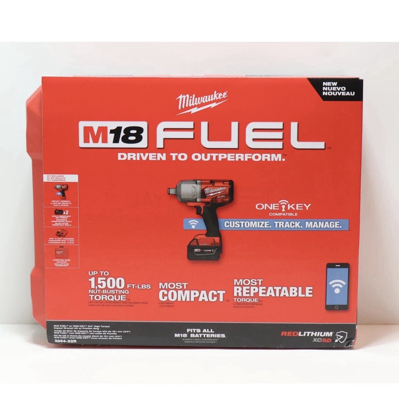Milwaukee 2864-22R Impact Wrench 3/4" M18 Fuel Kit Bundled 2x XC5.0 Batteries