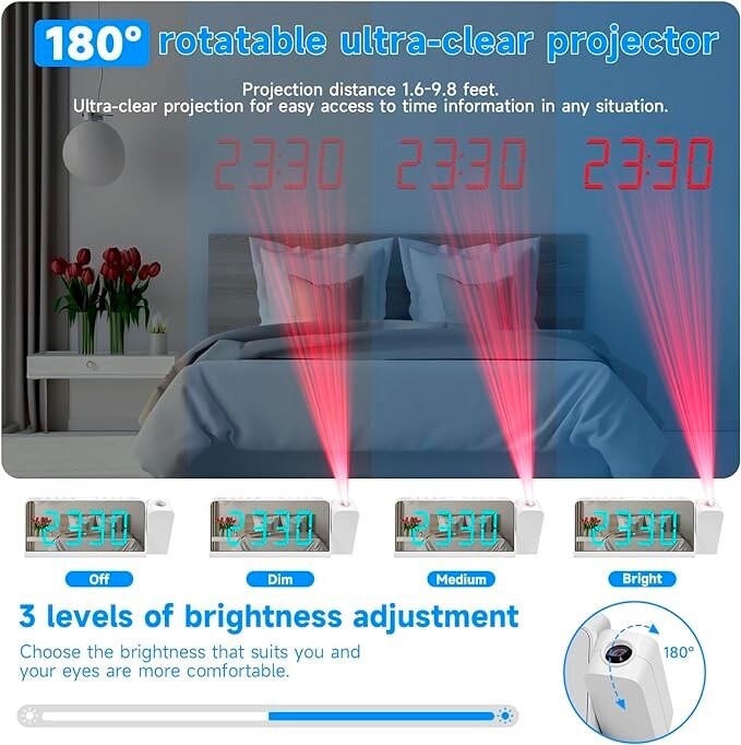 Loud Mirror LED Alarm Clock Display, Desk & Shelf Clock for Heavy Sleeper,kids