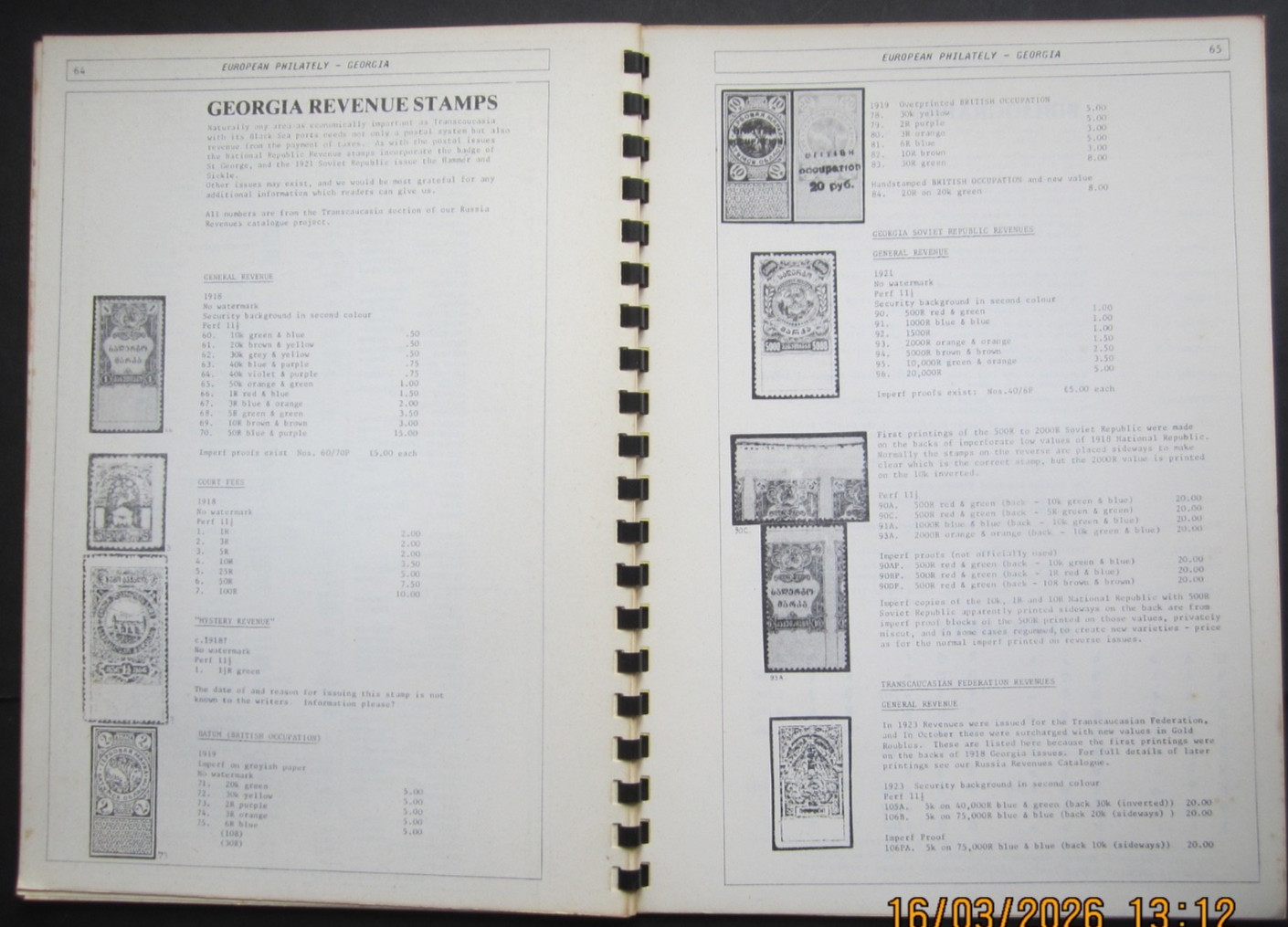 J. Barefoot Ltd - Georgia, Russia Revenues, Stamp Catalogue 1983.