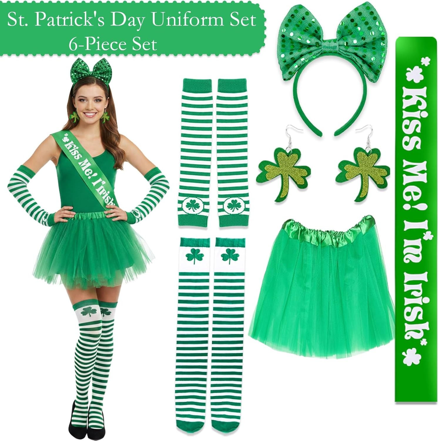 St. Patrick's Day Costume Accessories Set - 6 Piece Green St Patrick’s Day Tut