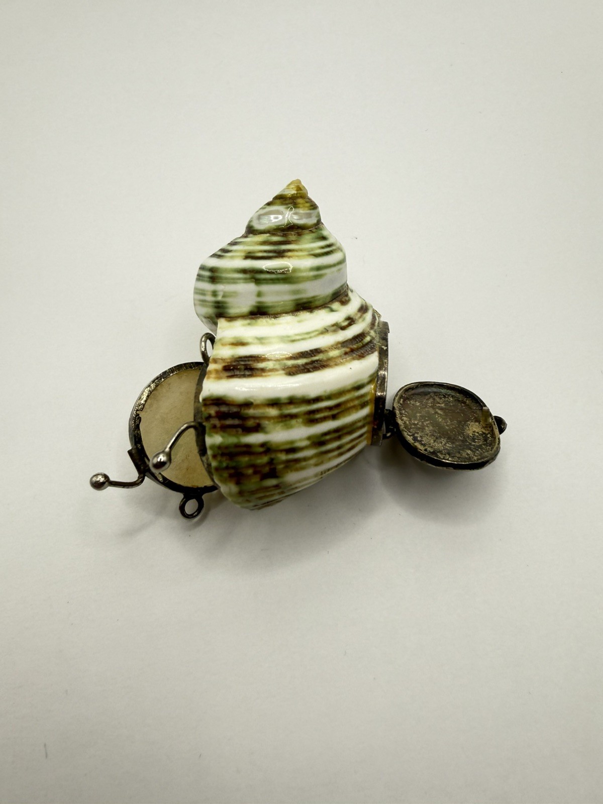 Antique Turbo Shell pill snuff box pendant needs repair