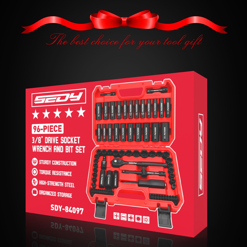 96PC 3/8" Drive Impact Socket Wrench and Bit Set Standard & Deep SAE & Metric