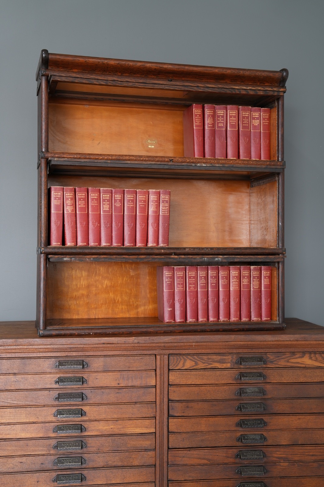 Vintage Macey Lawyer Barrister Bookcase shelf wood Cabinet Glass Doors Antique