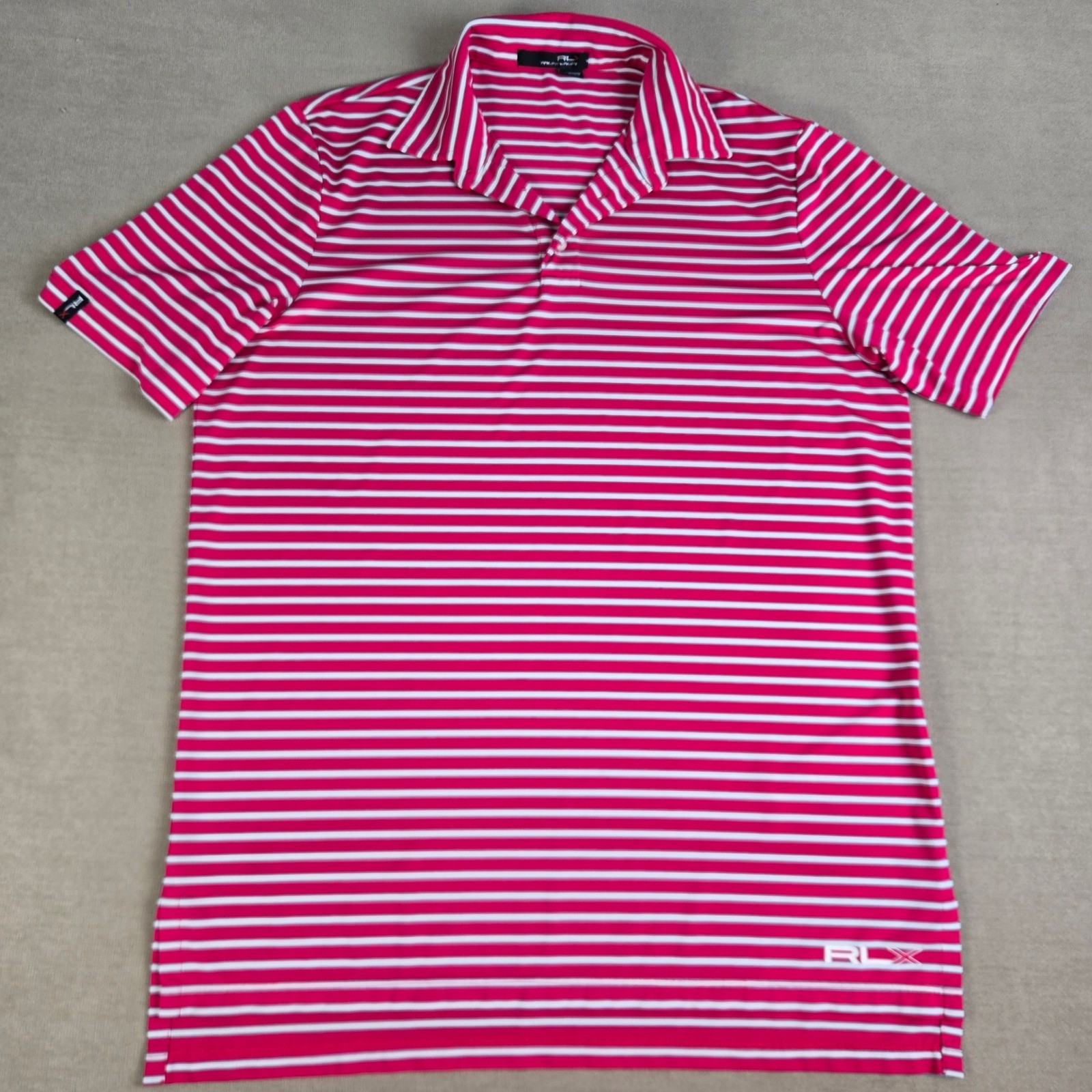 RLX Ralph Lauren Men's Golf Polo Shirt Pink White Stripe M