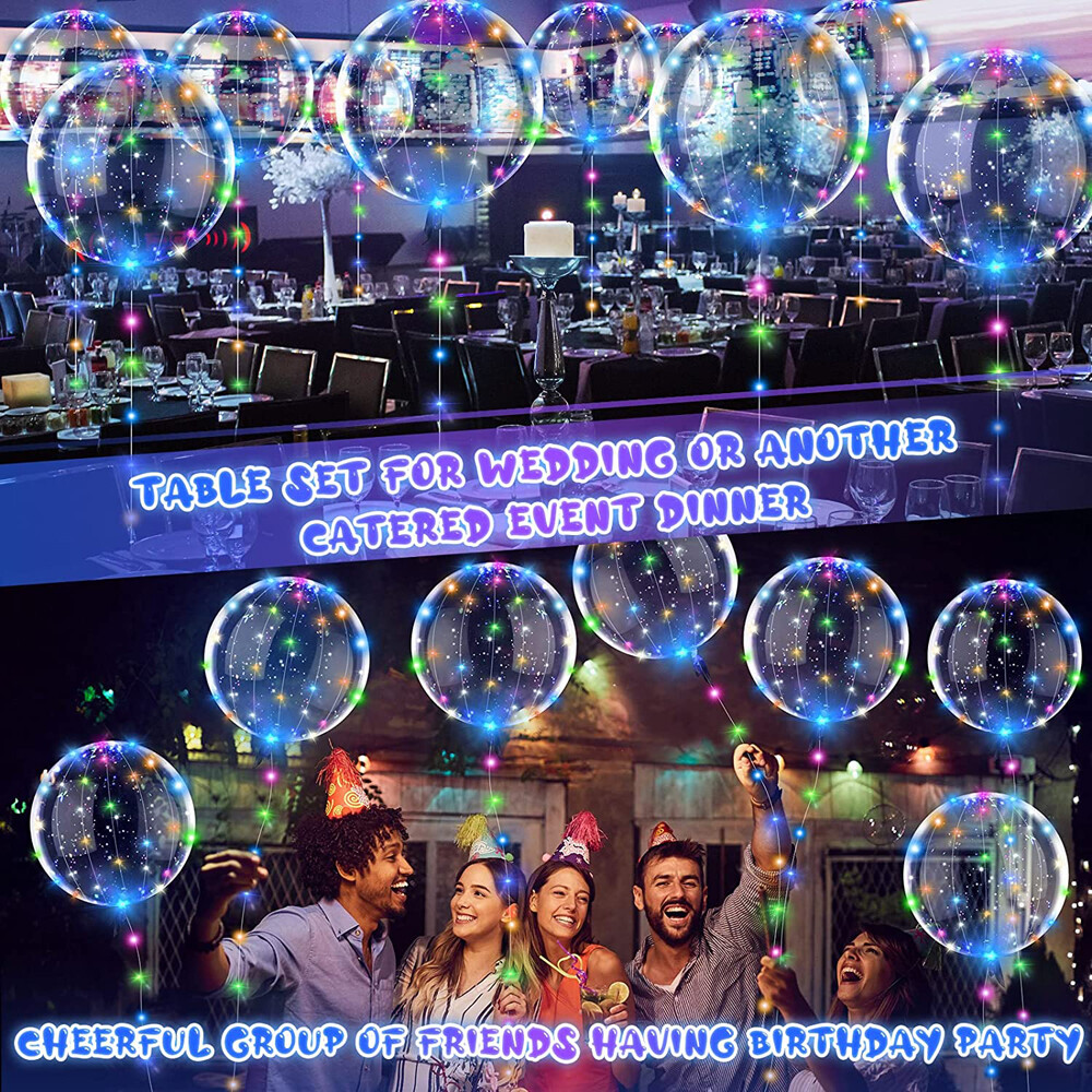 50 Pack LED Light Up BoBo Balloons 20" Party Birthday Transparent Bubble Balloon