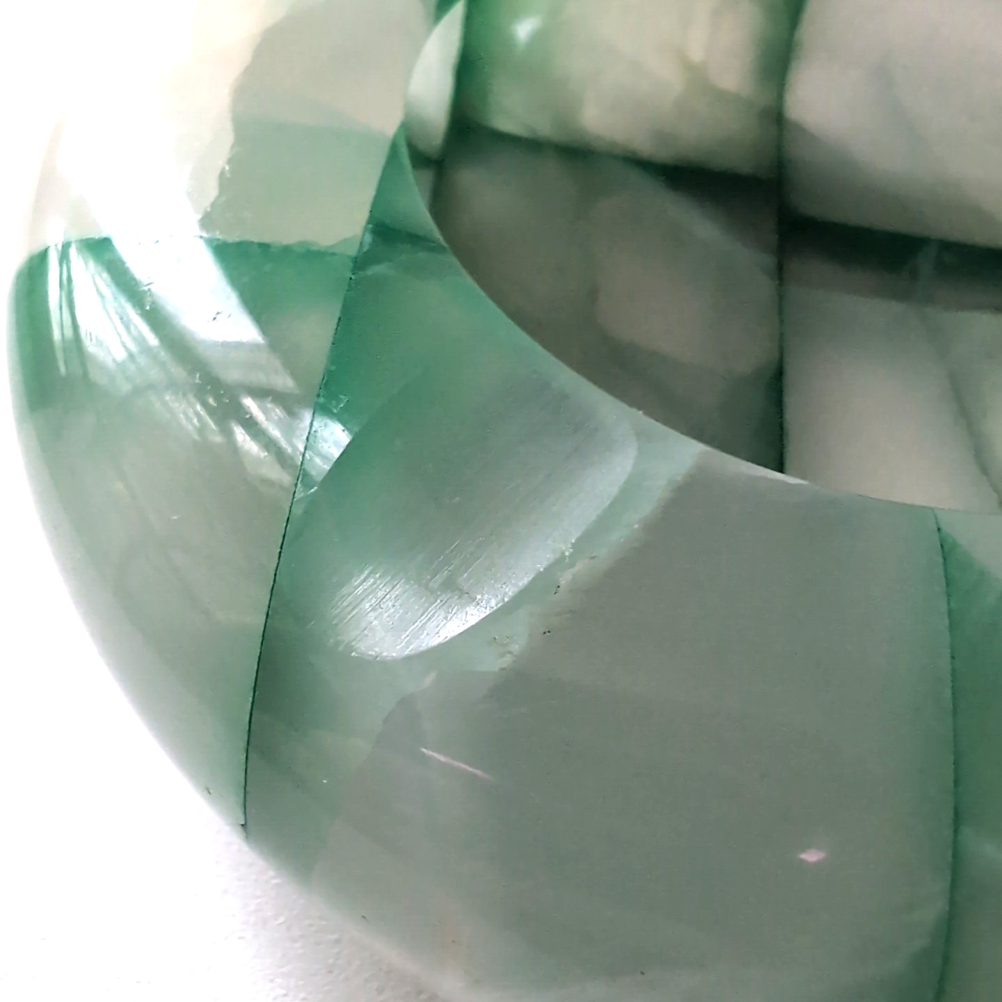 Vintage Carved Green Onyx Stone Ashtray MCM Heavy Trinket Made Italy Checkered