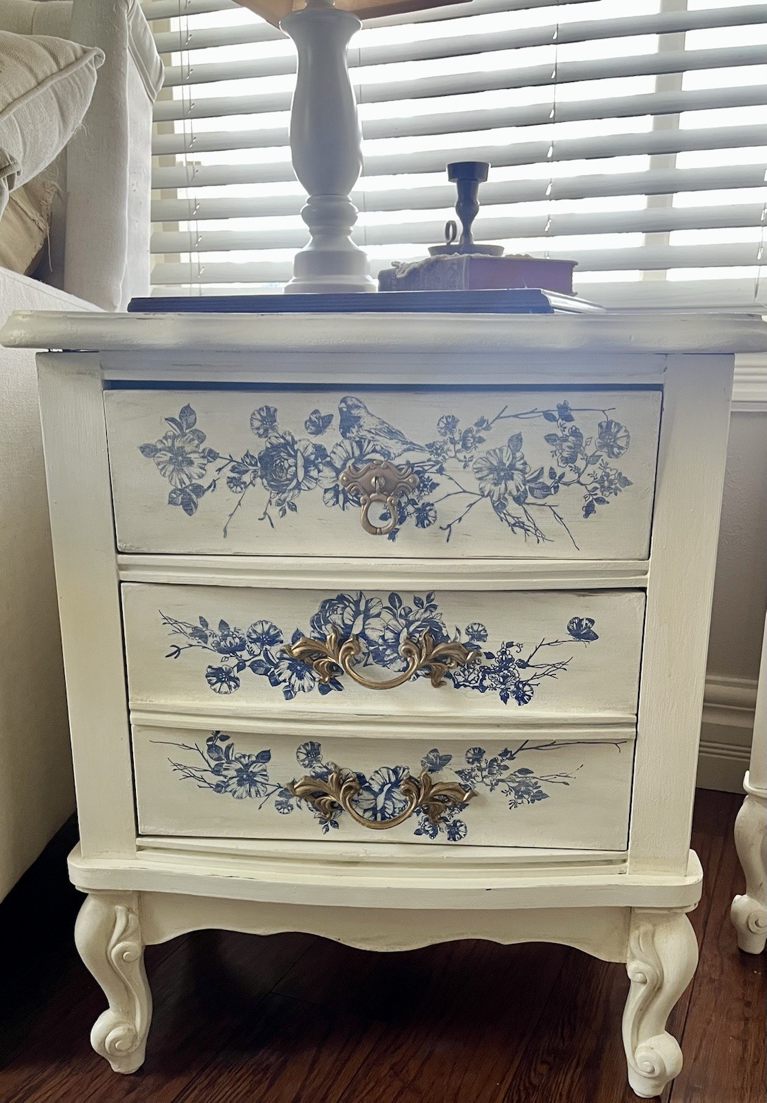 Vintage French Provincial Flow Blue and Cream Night Stand