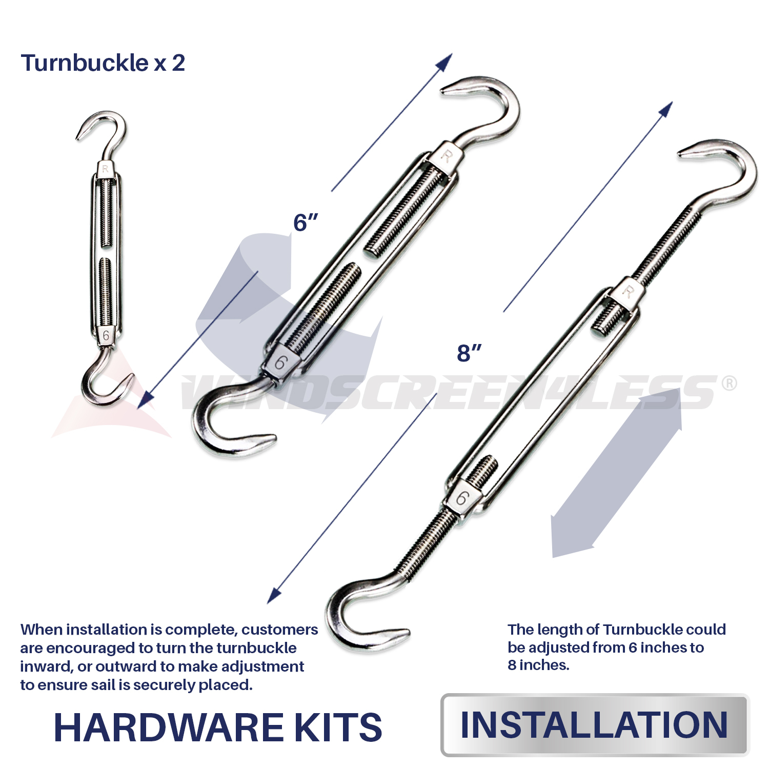 6 8 in Square Triangle Sun Shade Sail Stainless Steel Hardware Installation Kit