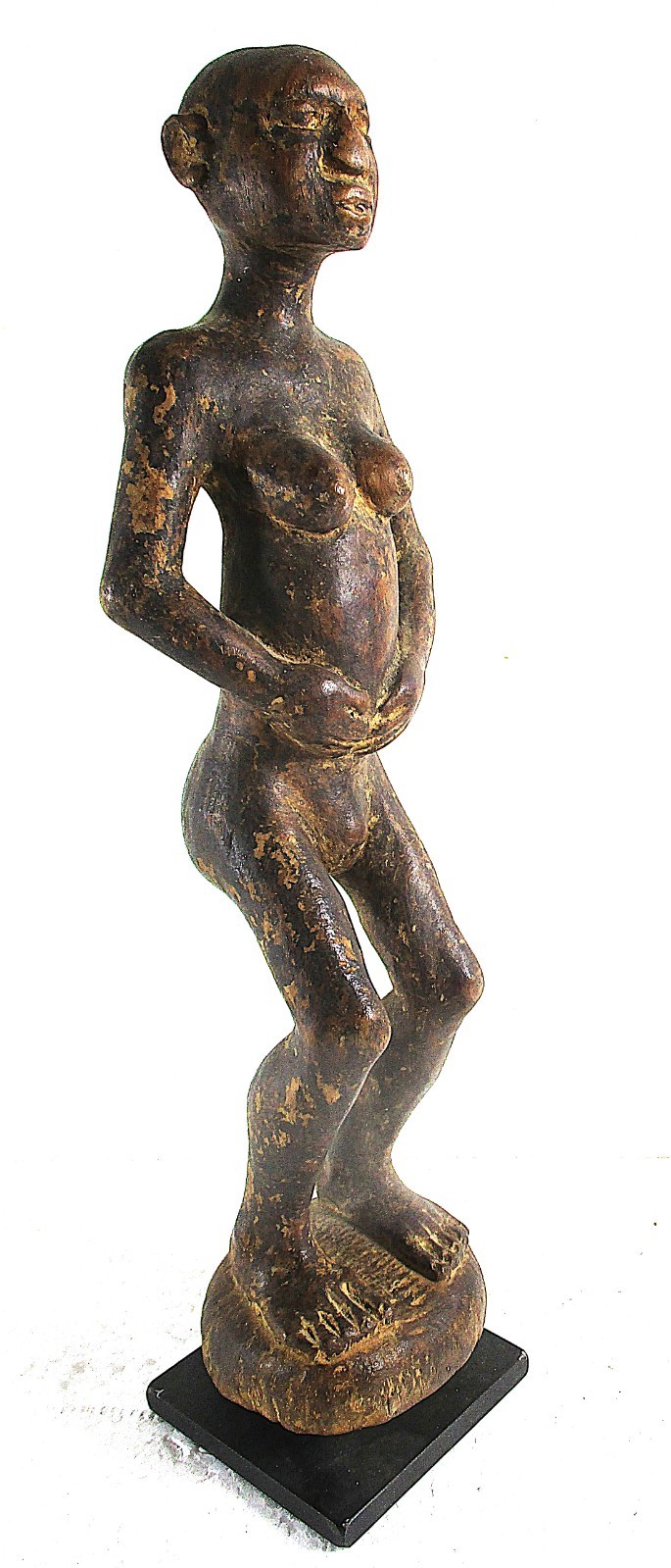 OLD AFRICAN WOOD CARVING, REALISTIC NUDE 10 1/2" FEMALE, MAKONDE?