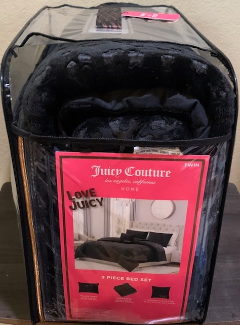 Juicy Couture Black Leopard Embossed Plush 3pc TWIN Comforter Set Soft & Cozy