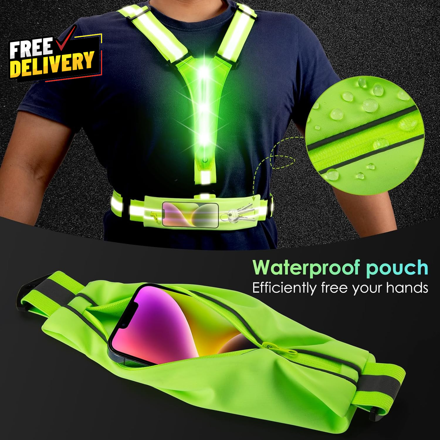 LED Reflective Light Up Safety Vest for Running Cycling Walking Night Gear...