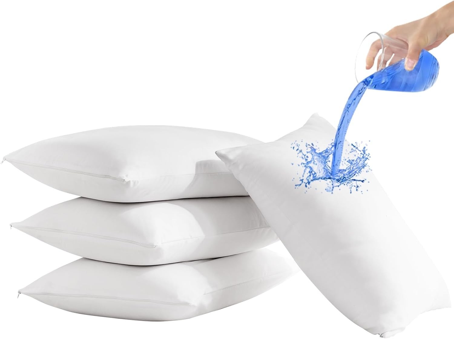 Waterproof Pillow Covers Zippered 4 Pack Standard Queen King Pillow Protectors
