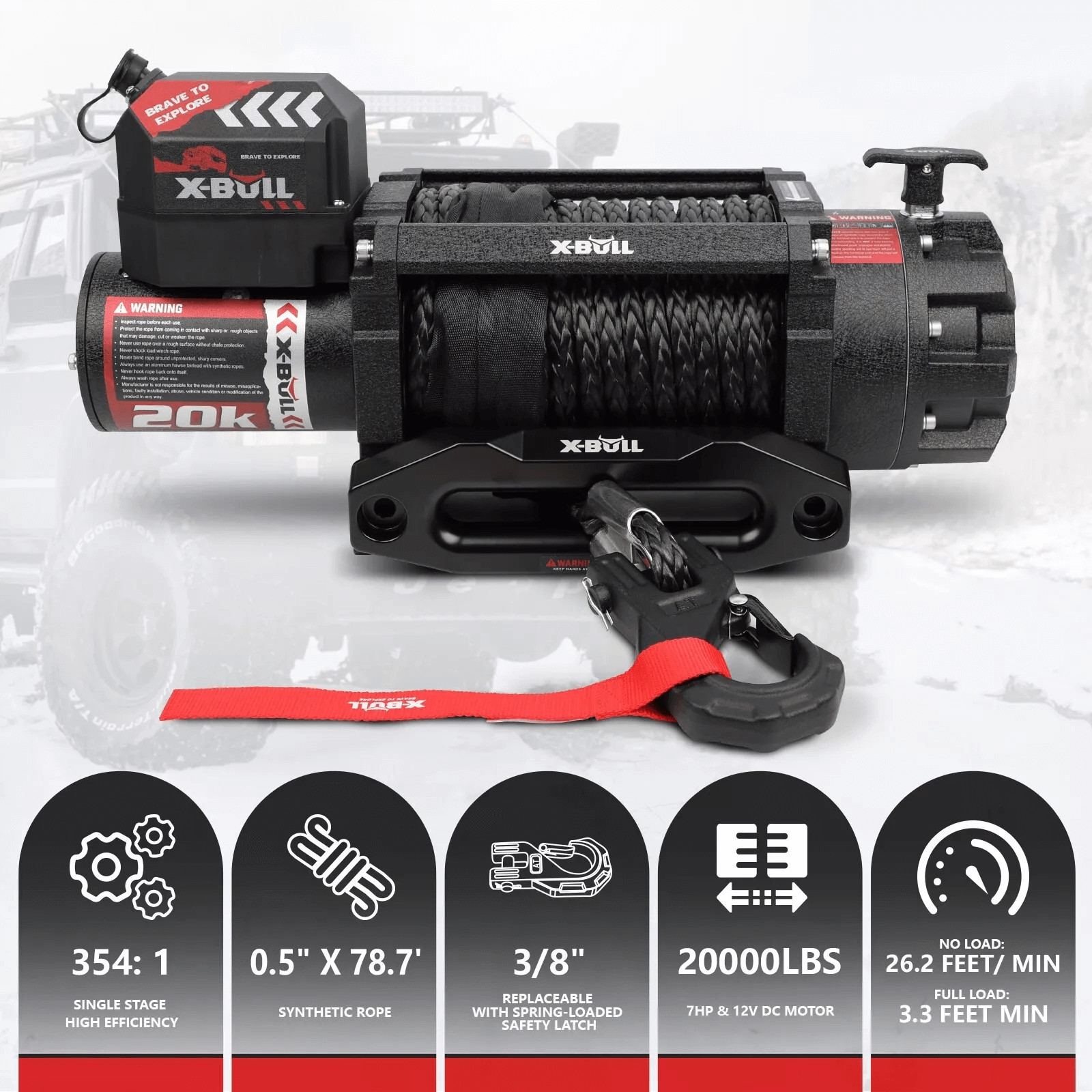 X-BULL 20000LBS Winch 20K Winch Synthetic Rope Truck Trailer Winch 12V 4WD Car