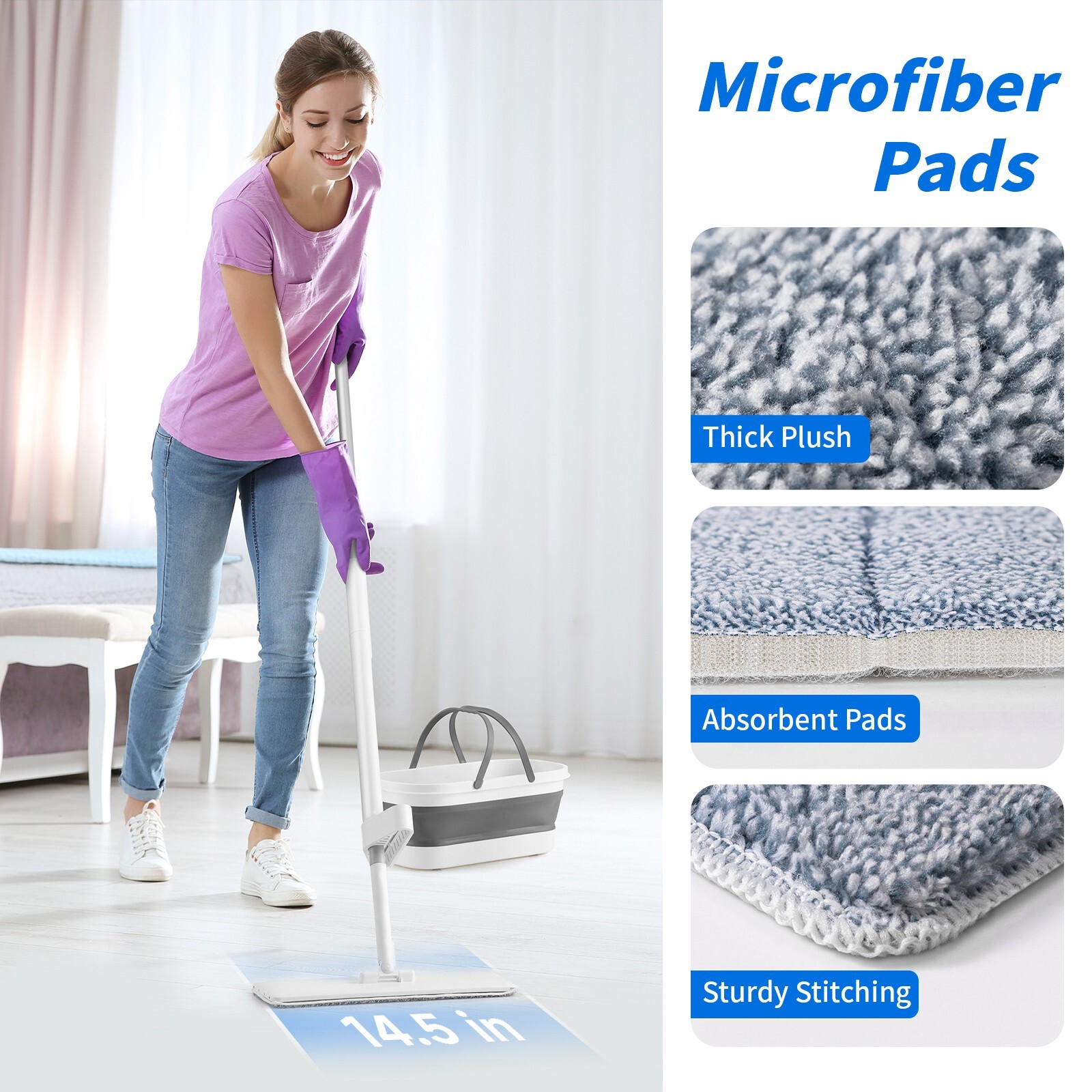 oshang Flat Mop and Foldable Bucket Set. Mops for Floor Cleaning