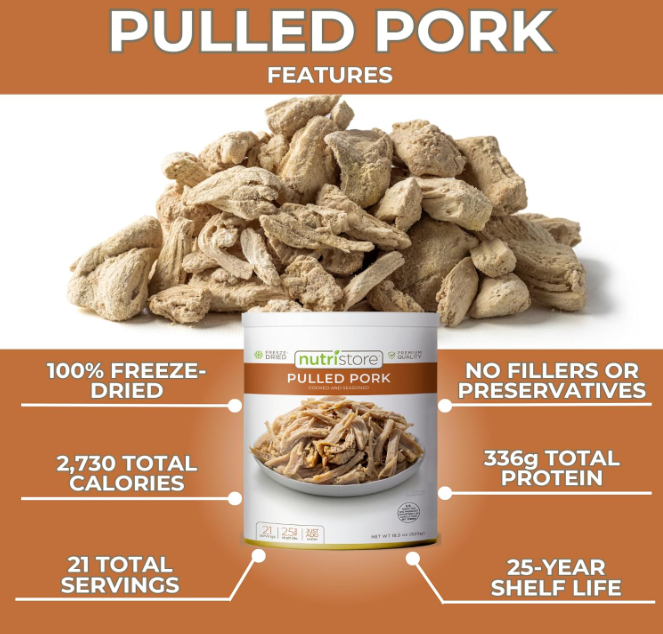 Nutristore Freeze Dried Pulled Pork Pre-Cooked Shelf 18.5oz