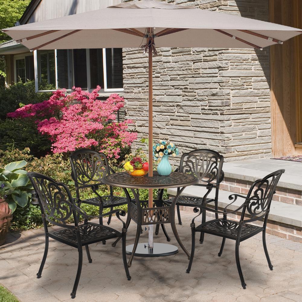 Outdoor Patio Cast Aluminum Dining Bistro Conversation Table with Umbrella Hole