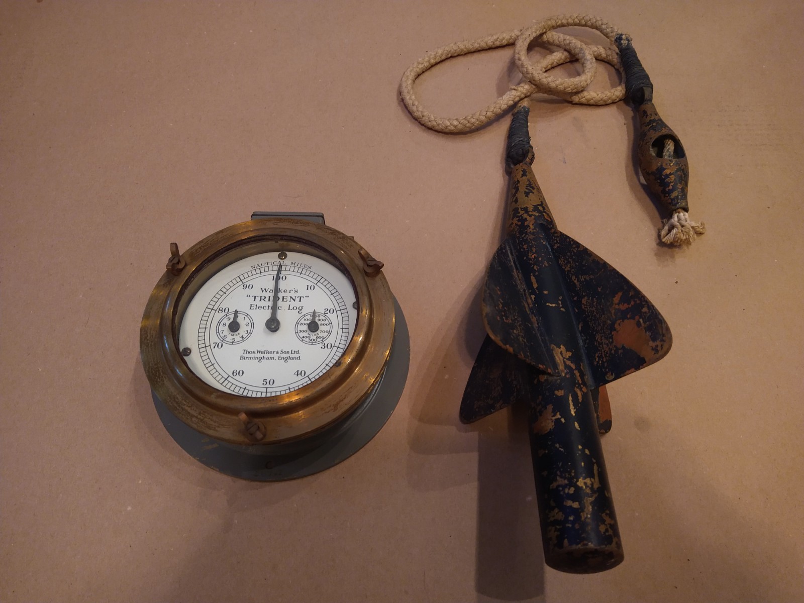 Original Walker's Marine Nautical "TRIDENT" Electric Log  with Harpoon