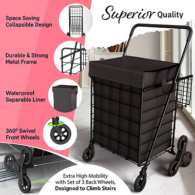 Stair Climbing Cart Foldable Shopping Cart w/ Waterproof Bag