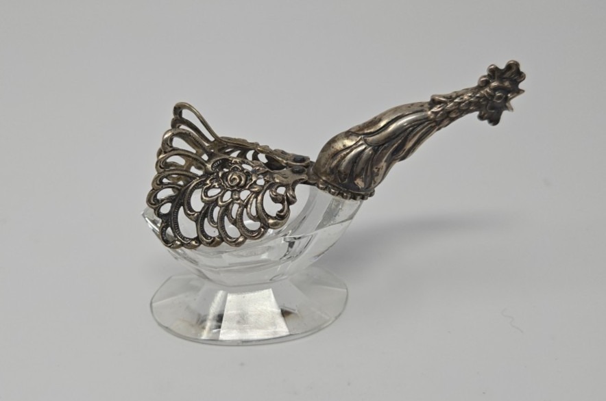 Antique German Sterling Silver 835 Crystal Fighting Rooster Salt Cellars Rare
