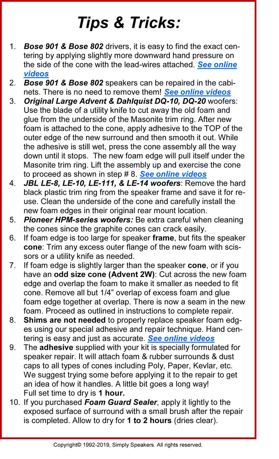 Toyota, Lexus 6" x 9" Foam Auto Speaker Repair Kit FSK-6x9TOY Fits Many (PAIR)