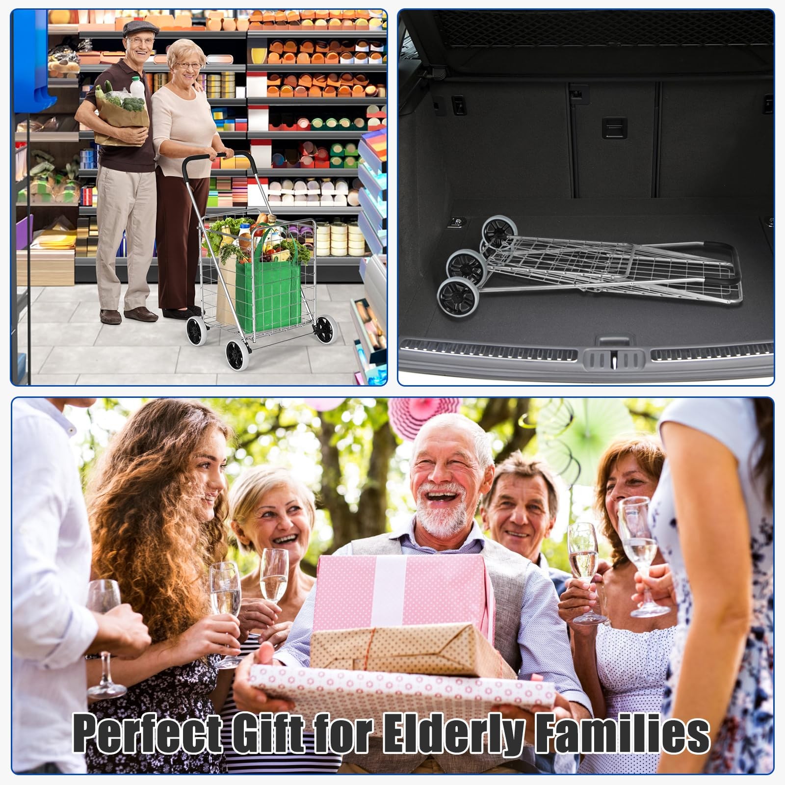 Foldable Heavy Duty Utility Cart Large Wheels Lightweight for Grocery Laundry