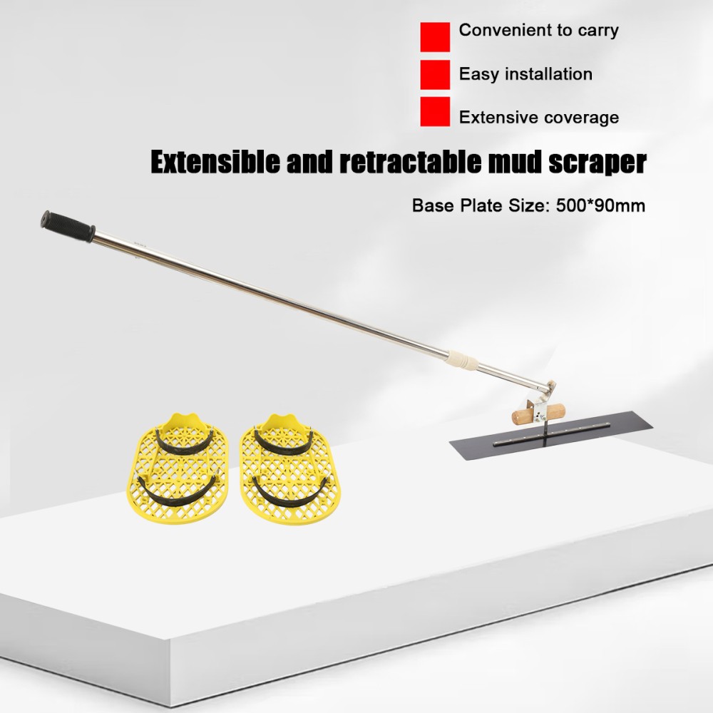 Long Handle Concrete Trowel Cement Surface Smoothing Tool w/ Finishing Shoes NEW