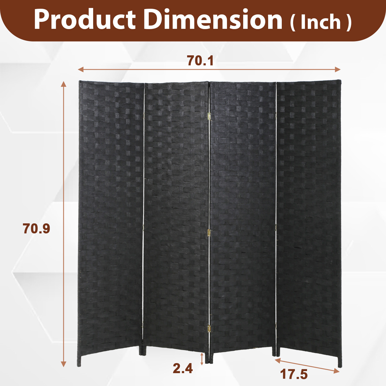 Room Divider 6FT Wood Mesh Hand-Woven Room Divider, 4-Panel Indoor Folding Black