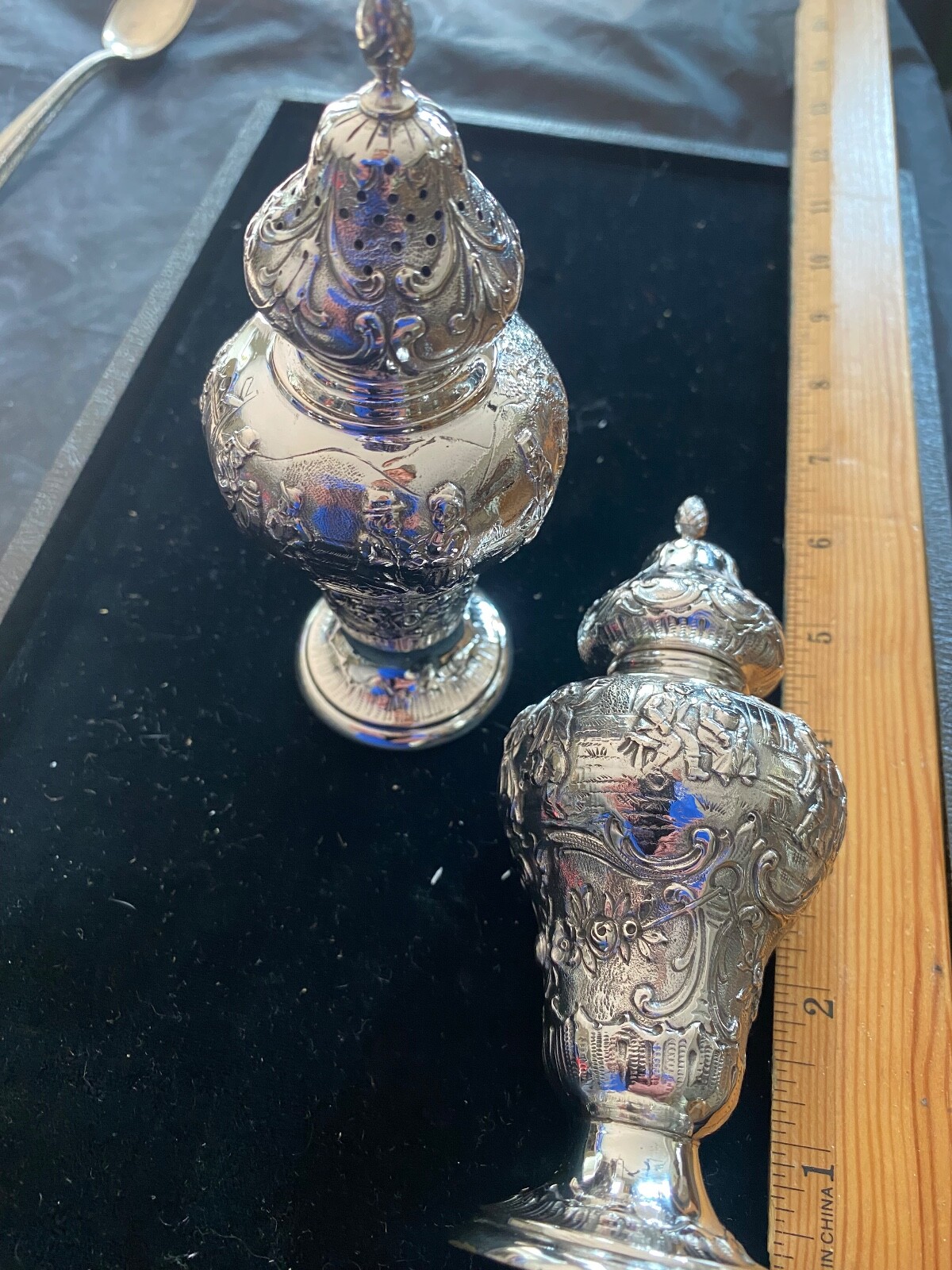 Antique German 800 Silver Figural Salt Pepper Shaker Set SUPER SHAPE POLISHED