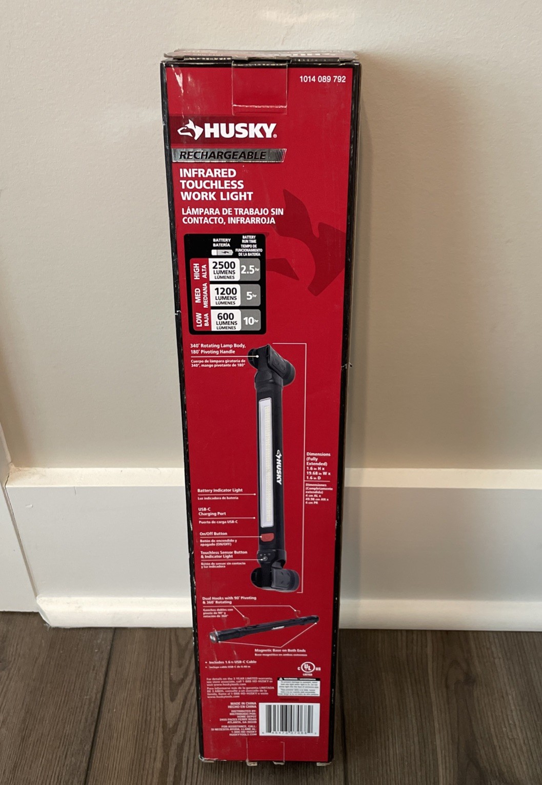 Husky LED Infrared Touchless Work Light Rechargeable 2500 Lumens Magnetic Bases