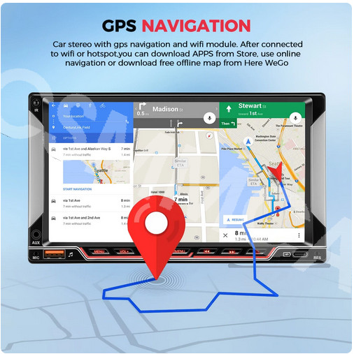 Touch Screen Car Stereo Radio 2Din MP5 Player GPS Navigation WiFi BT FM RCA RDS