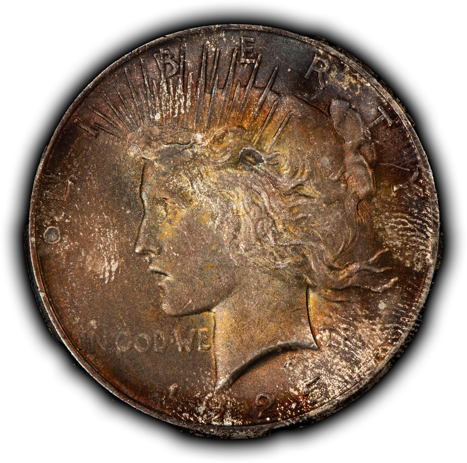 1925 $1 Silver Peace Dollar - PQ Neon Accent Toning - SKU-D7666