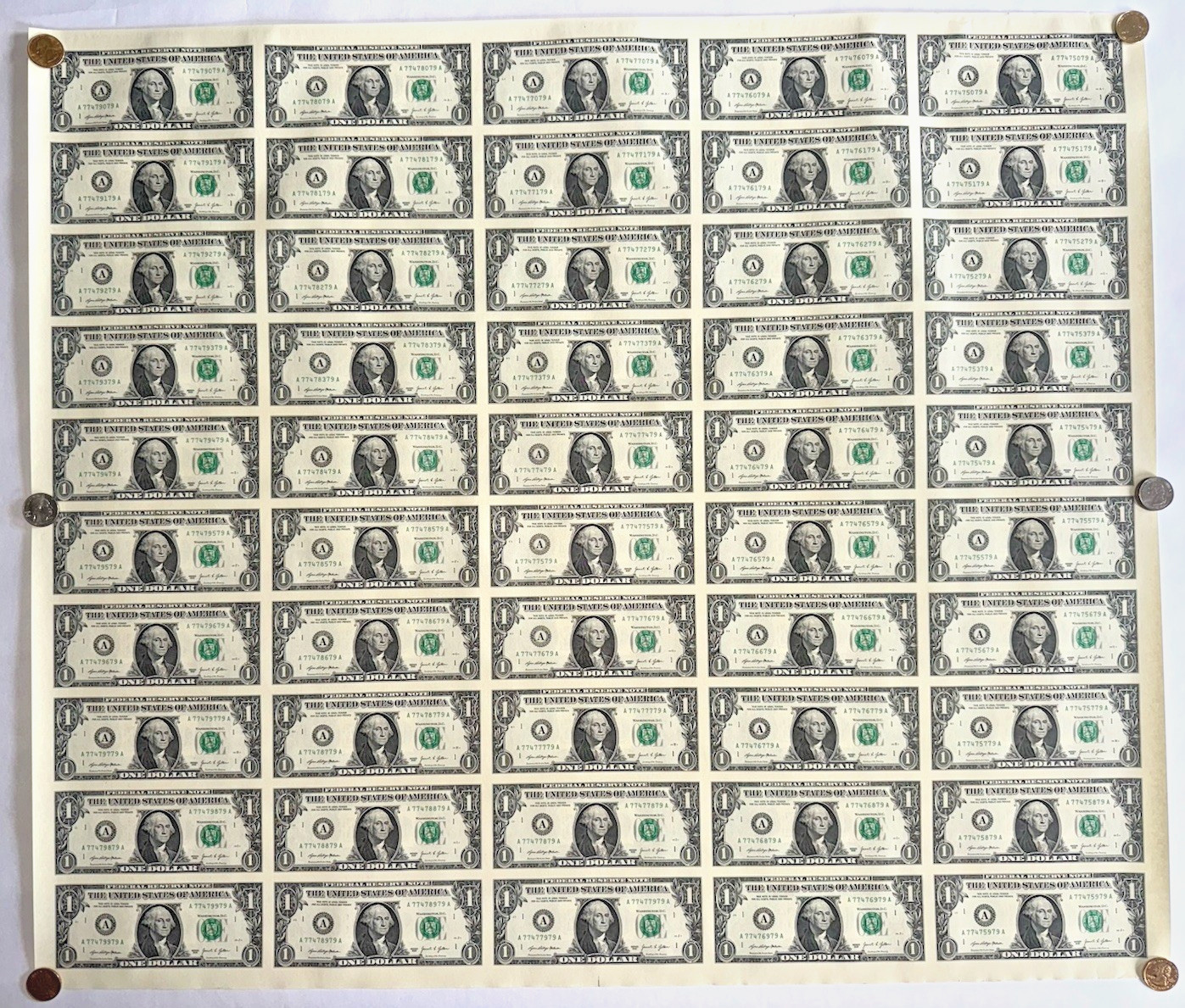 $1 One Dollar Bills Uncut Currency Sheet of 50 Notes 2021 Washington DC - $50