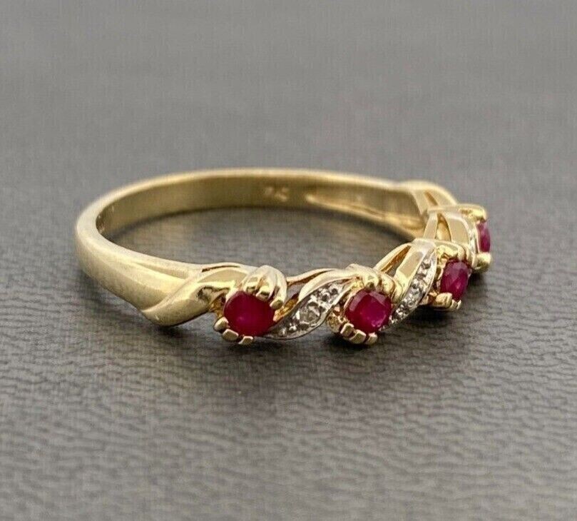 Round Simulated Pink Ruby Pretty Half Eternity Band Ring 14K Yellow Gold Plated