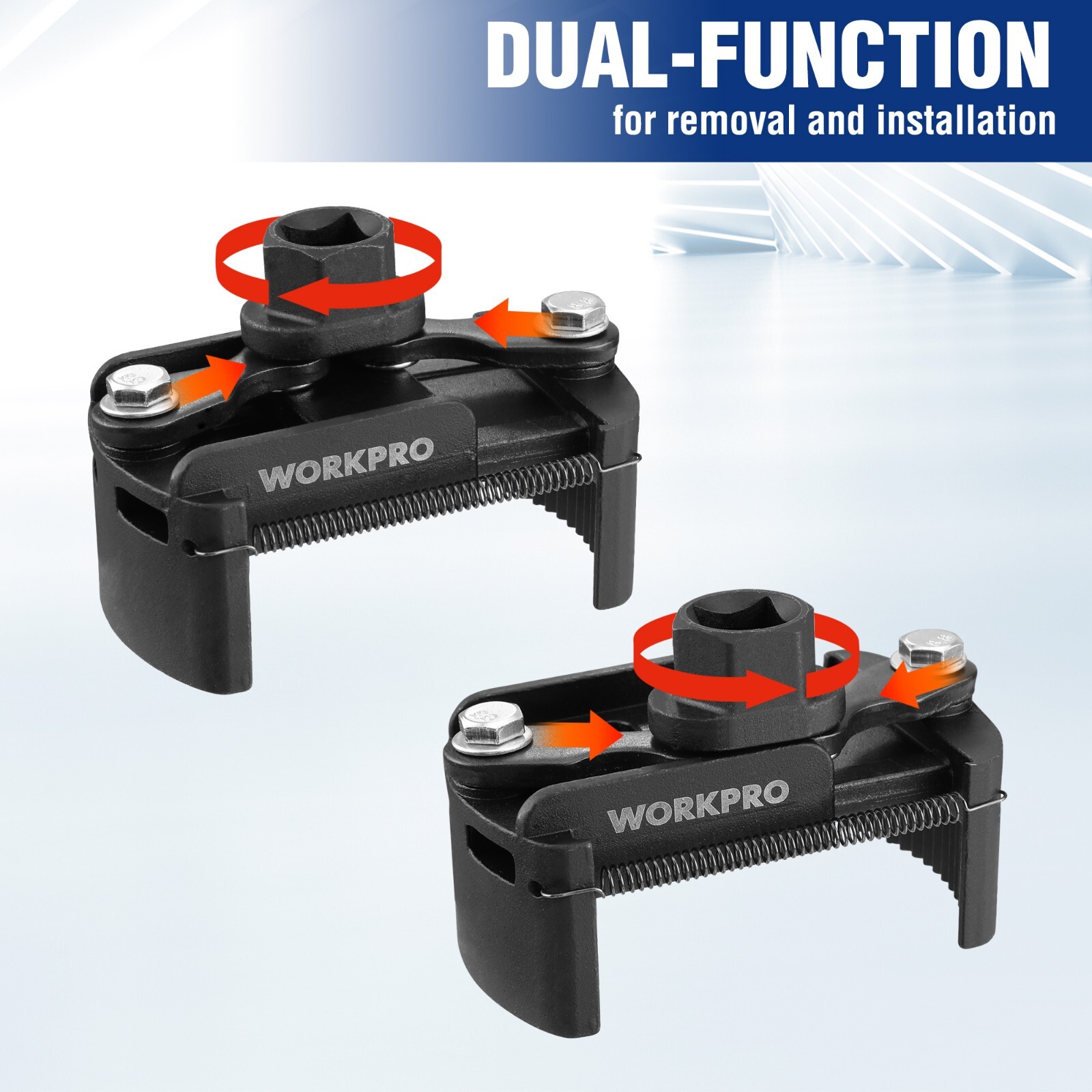 WORKPRO Universal Oil Filter Wrench Adjustable w/Auto-Clamp Spring Removal Tool