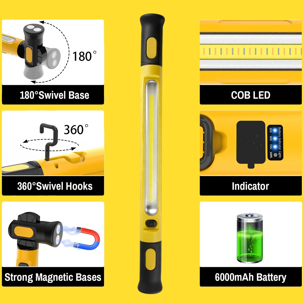 Magnetic LED Work Light Bar, 6000mAh Rechargeable Inspection Lamp 3 Color Modes