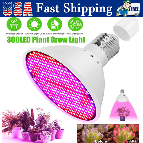 300LED Grow Light Bulb Full Spectrum Light for Indoor Plants Flowers Veg Growing