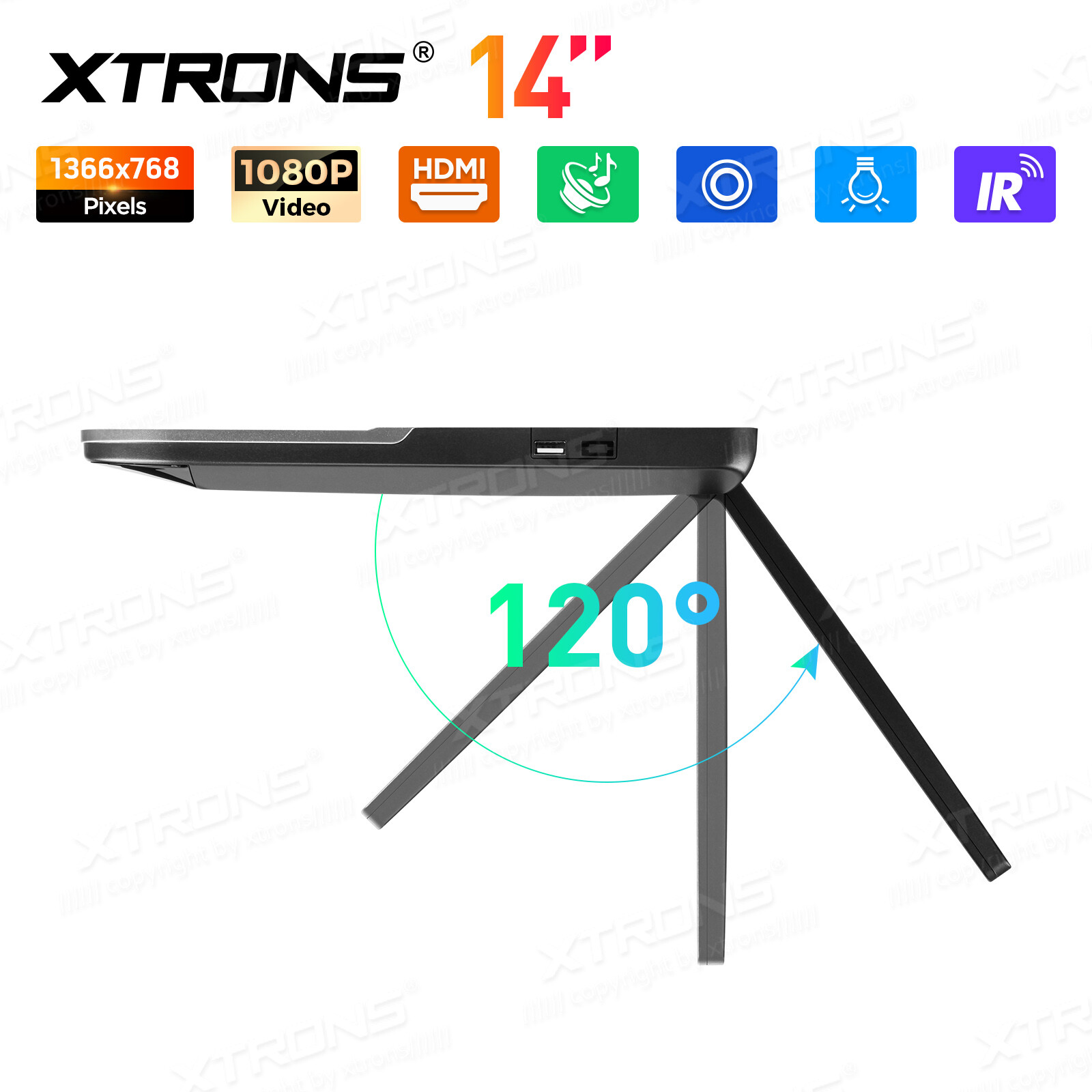 14" FHD Screen Car TV Roof Monitor Player Overhead Mounted HDMI W/Speaker 1080P