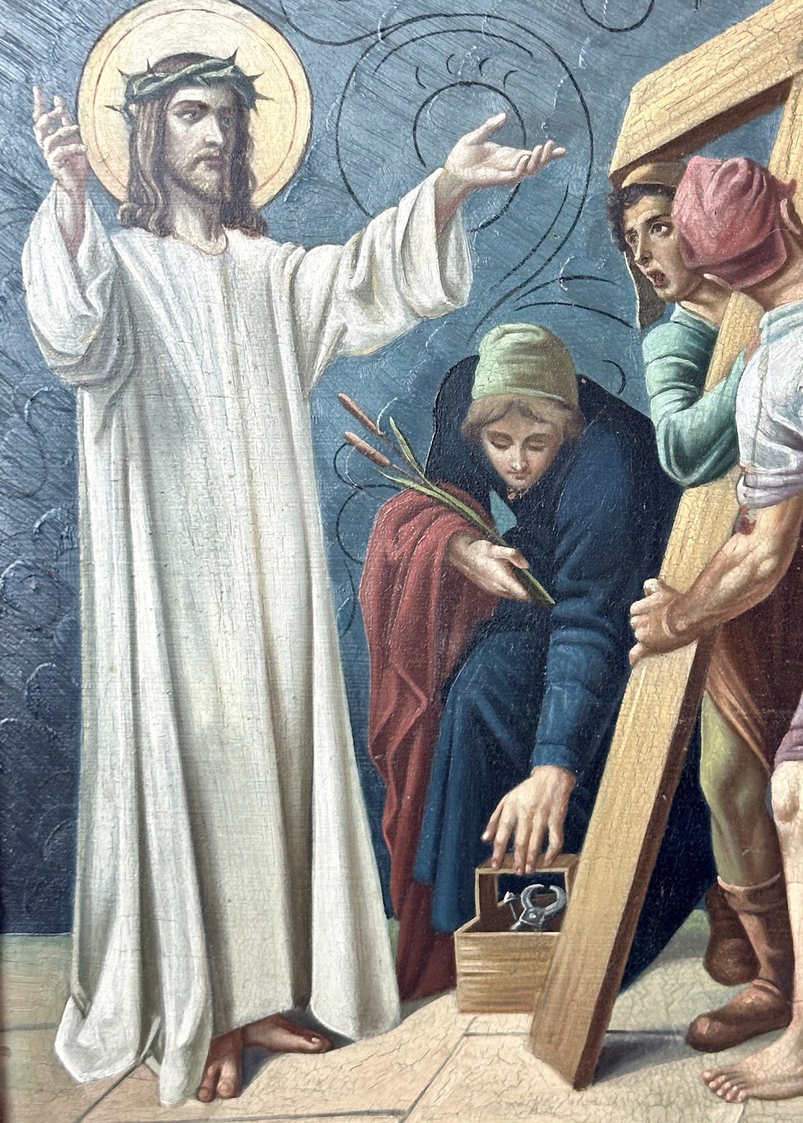 Antique (Late1800’s ) Oil Retablo on Copper , One of ‘14 Stages of The Cross’,