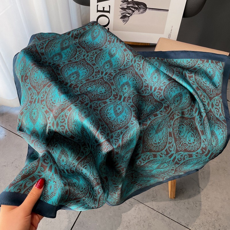 100% Mulberry Silk 27" Square Scarf Women Neckerchief Wrap Black Blue Paisley