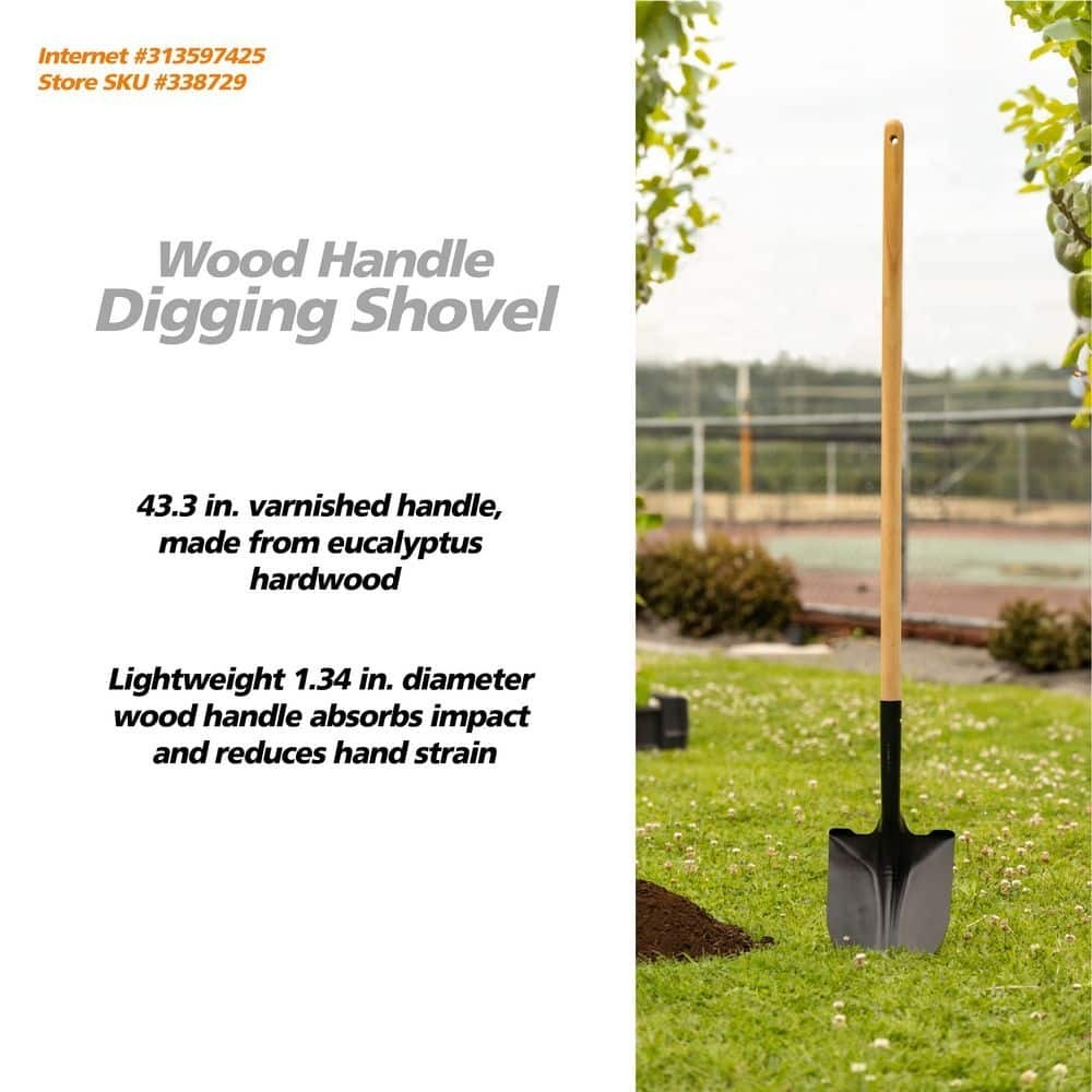 43 in Garden Shovel Wood Handle Carbon Steel Digging Shovel Landscaping Tool