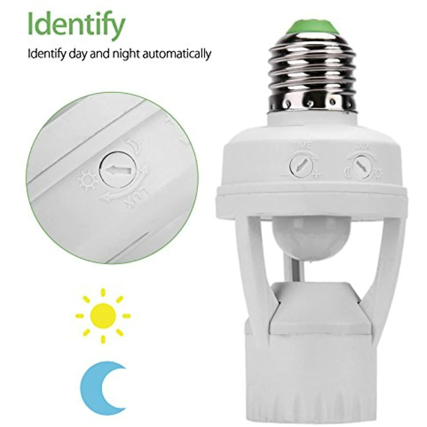 Screw-In Motion Activated Sensor Light Bulb Control Socket Adapter Dusk to Dawn
