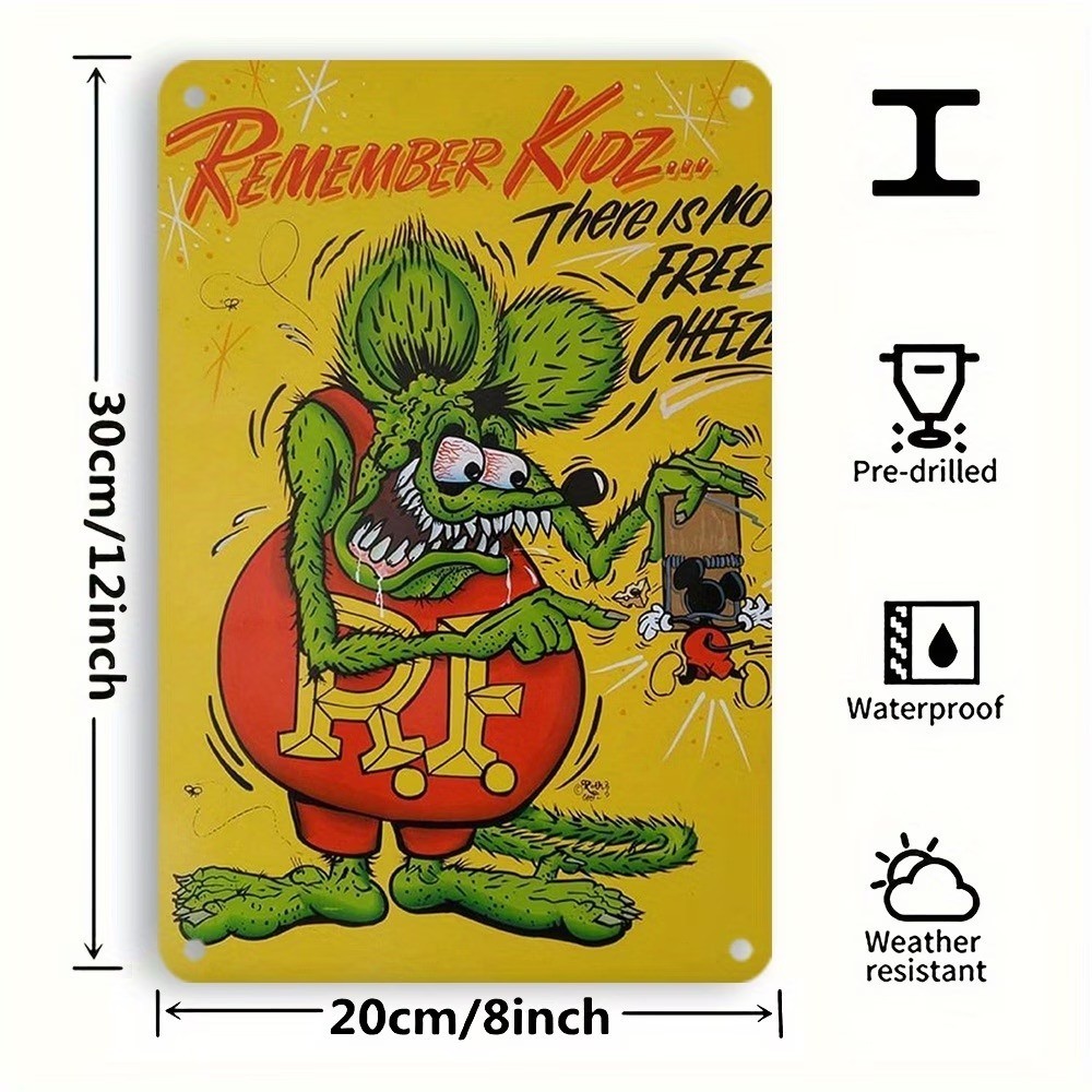 Vintage Retro Rat Fink Metal Sign 8 x 12" 1960s Cartoon Man Cave Decor