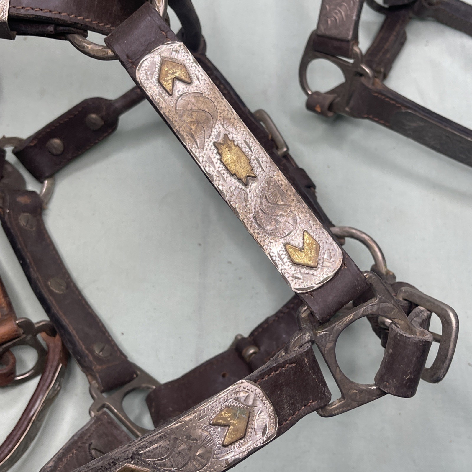 Vintage Western Silver Overlay Headstalls Lot 4 Engraved Horse Bridles Tack