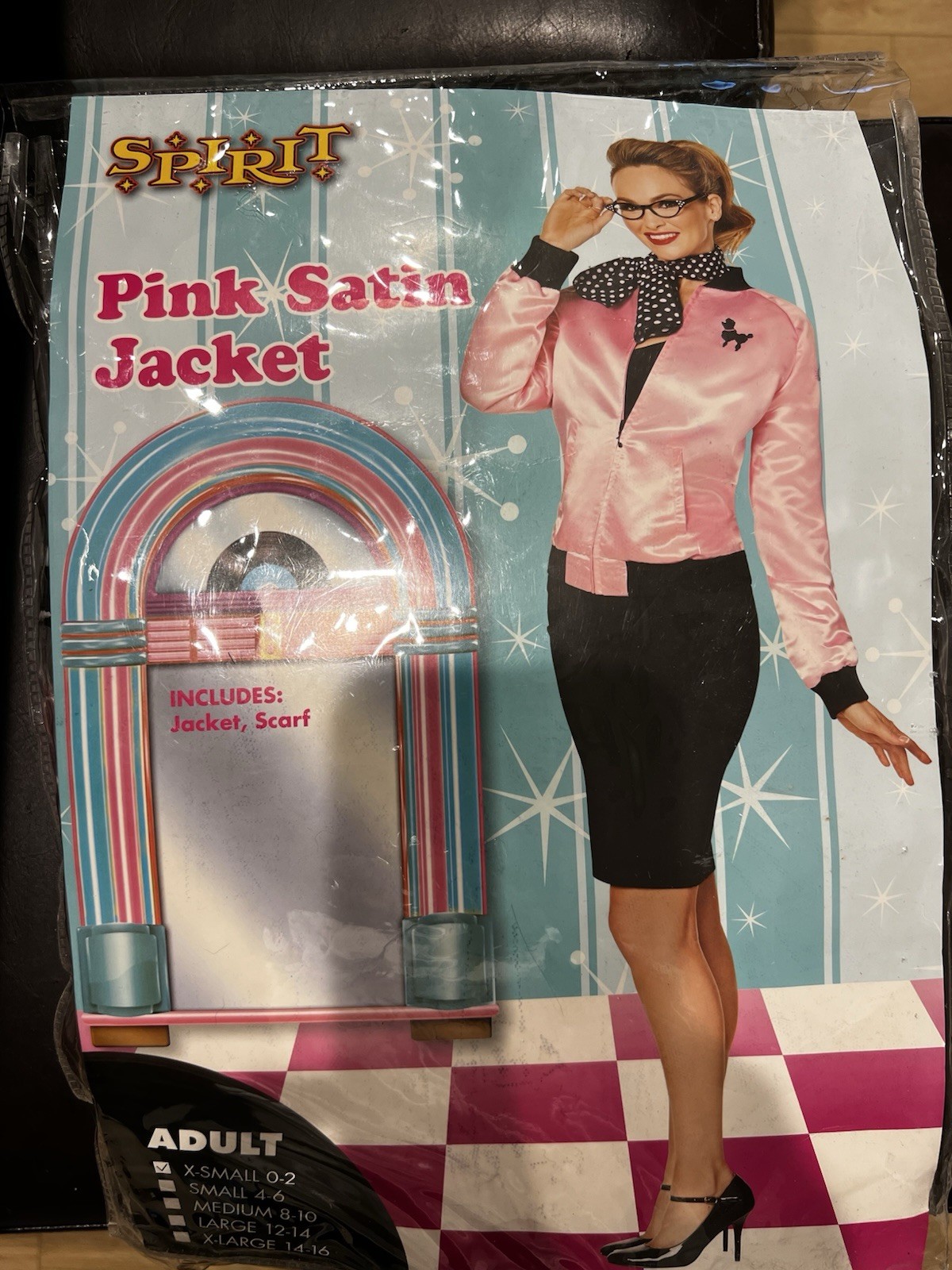 Spirit Pink Satin Sequin Poodle Jacket And Scarf 50s Adult Sz XS Halloween New