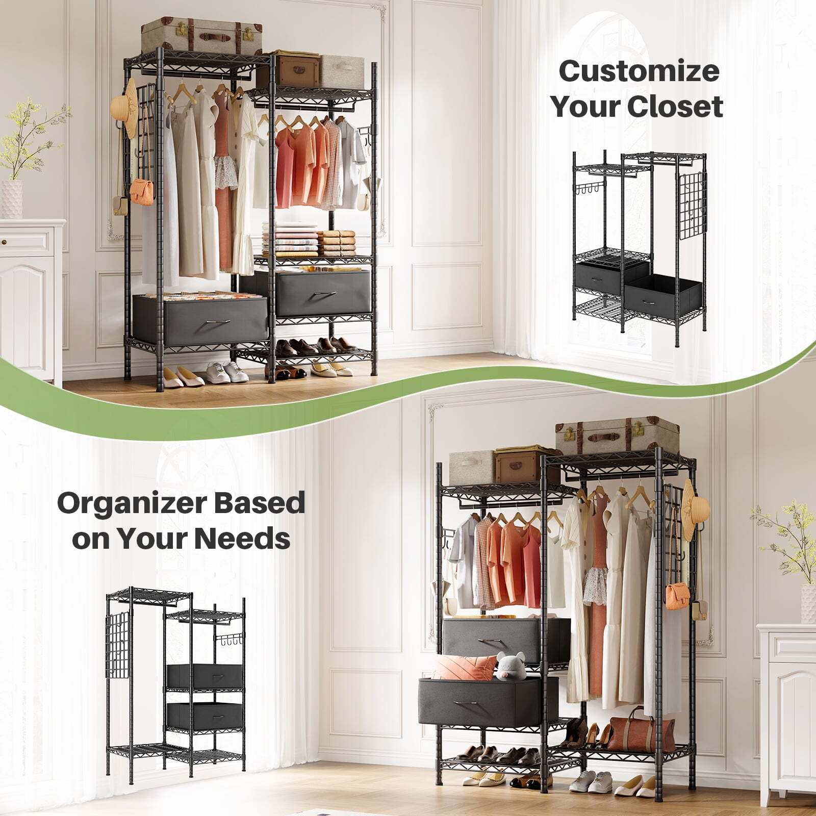 HOKEEPER Wire Garment Rack Closet Wardrobe Heavy Duty Clothes Clothing Racks