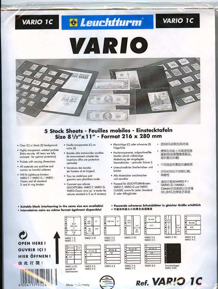 25 NEW Lighthouse VARIO 1C stock pages (clear sheets)--Free Expedited shipping
